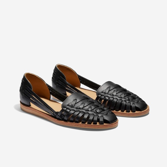 NIB Nisolo Womens Huarache Sandal Black Leather Woven Flat Slip On Shoes US 7.5